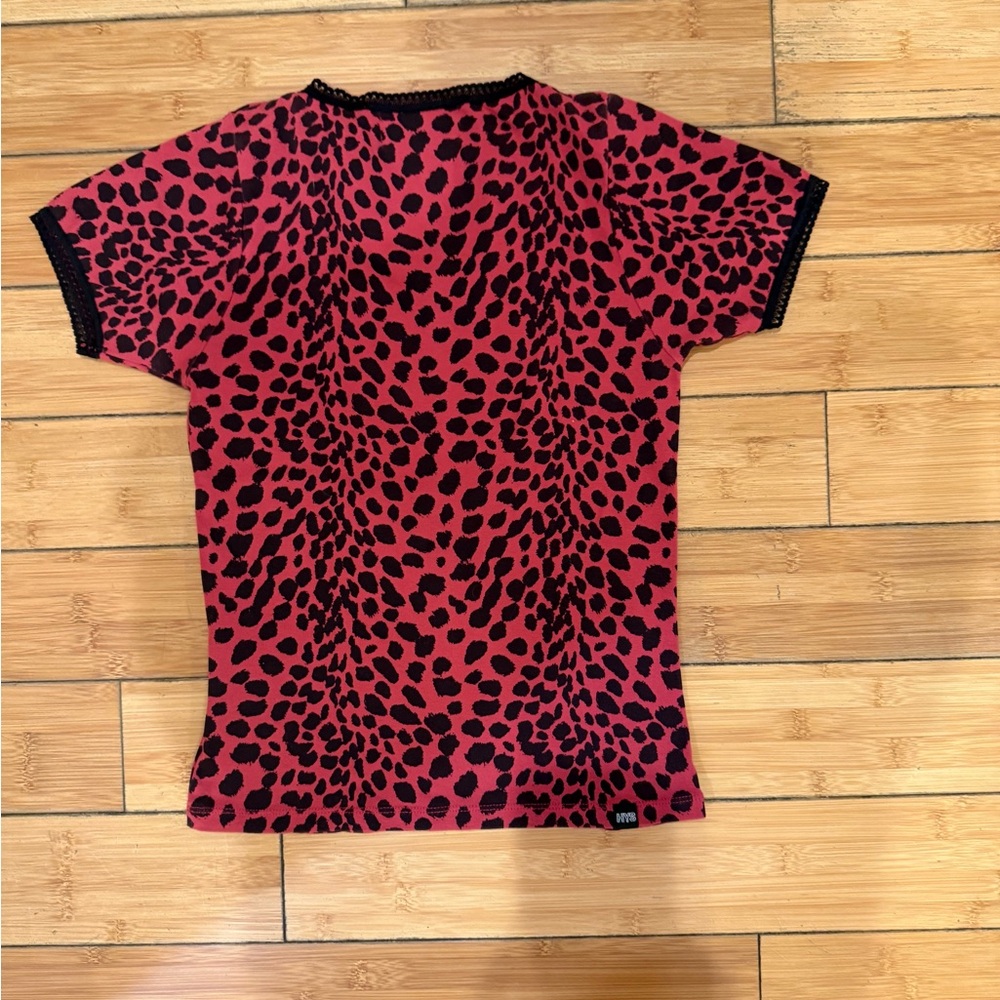 RARE Hysteric Glamour Guitar School Red Leopard tee with black lace trim - Picture 7 of 9